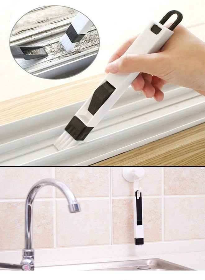 MEZON فرشاة تنظيف متعددة الأغراض من البلاستيك من ميزون للمطبخ والحمام والأبواب والنوافذ، فرشاة صغيرة لتنظيف أخاديد لوحة المفاتيح مع جاروف وفرشاة للشقوق (أسود-أبيض) - Image 4